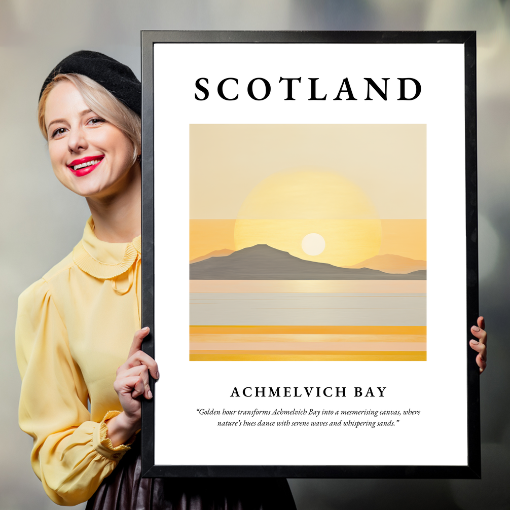 Person holding a poster of Achmelvich Bay