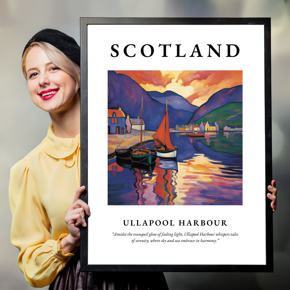 Person holding a poster of Ullapool Harbour