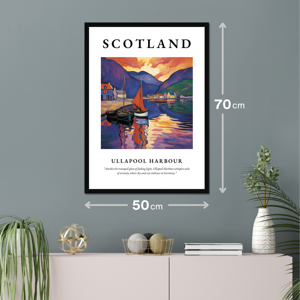 Poster of Ullapool Harbour hanging on a wall