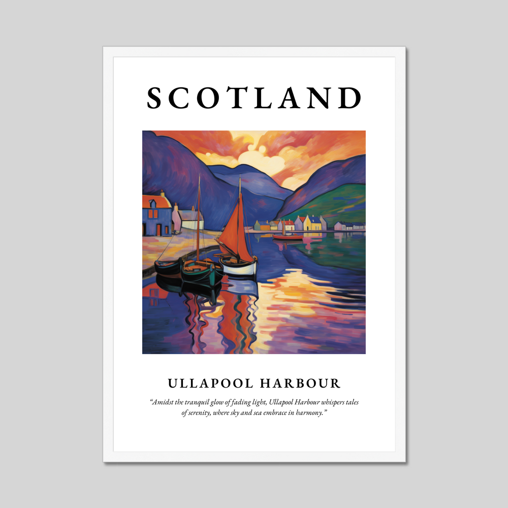 Poster in a white frame with the word Scotland