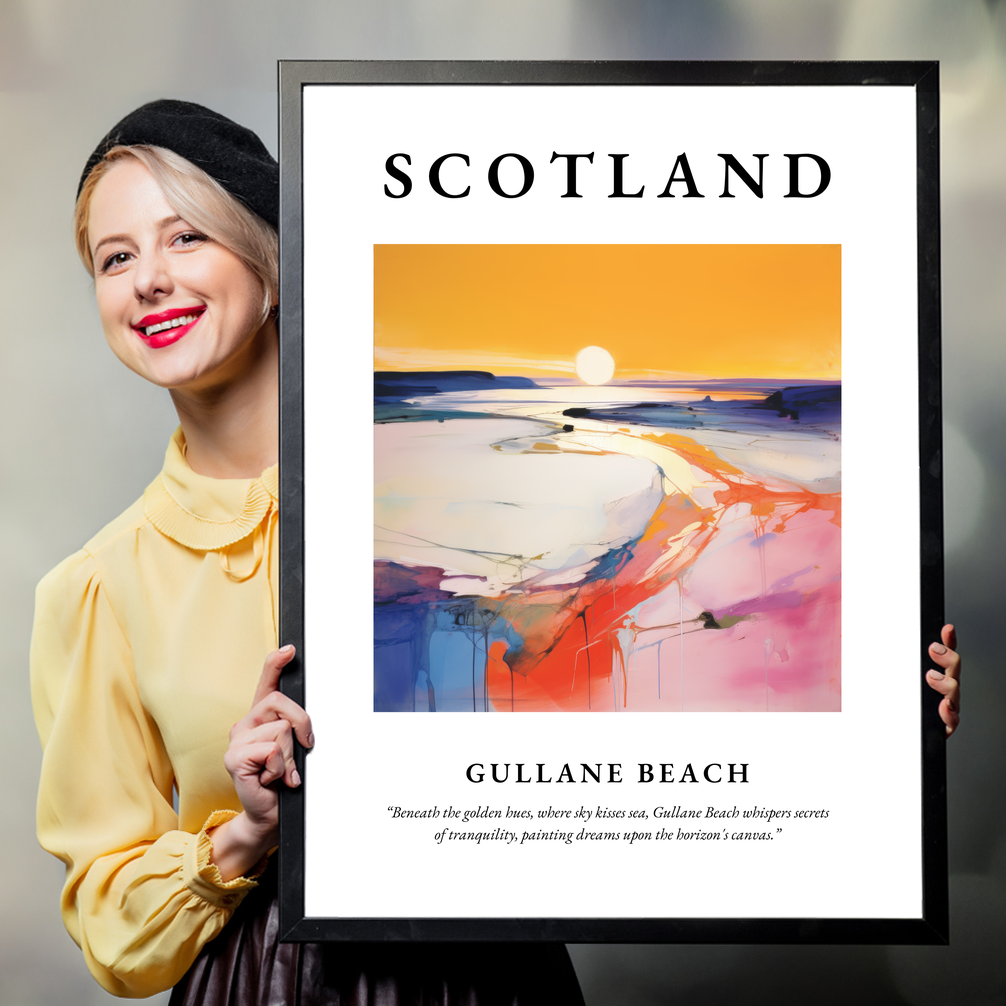 Person holding a poster of Gullane Beach