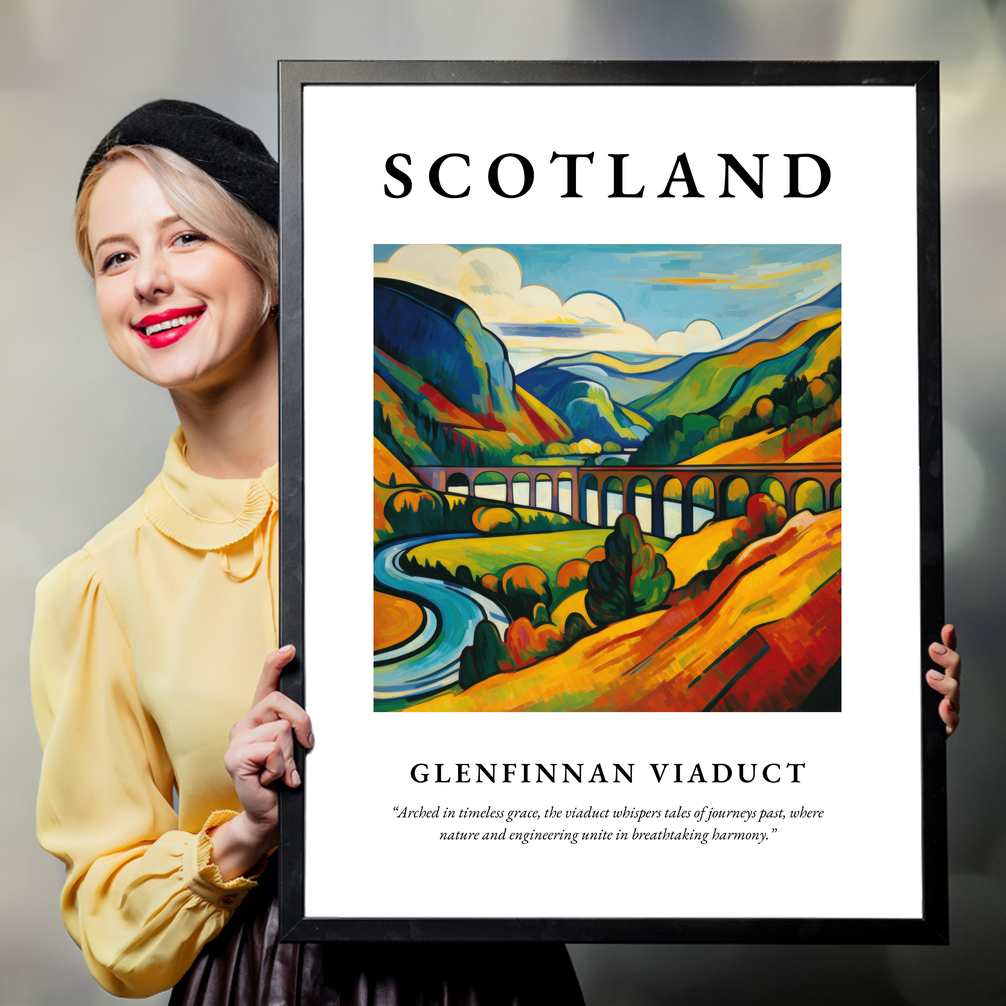 Person holding a poster of Glenfinnan Viaduct