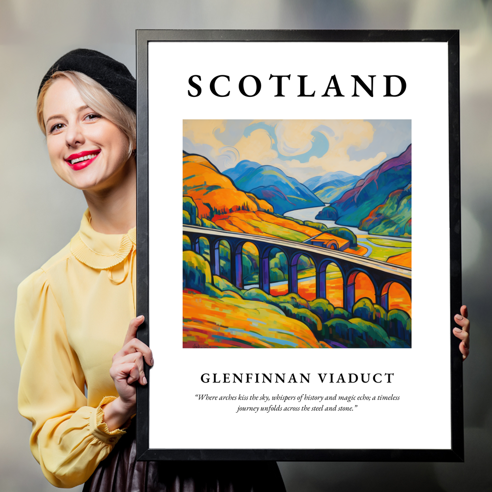 Person holding a poster of Glenfinnan Viaduct