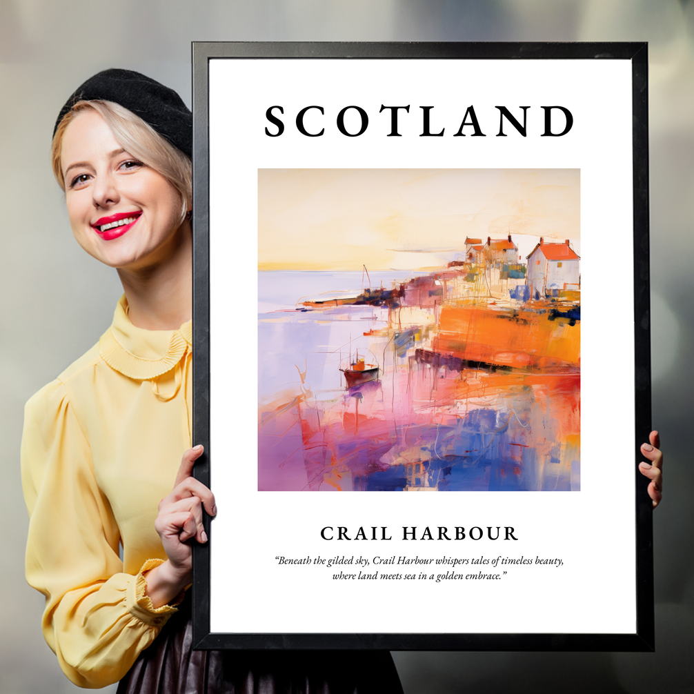 Person holding a poster of Crail Harbour