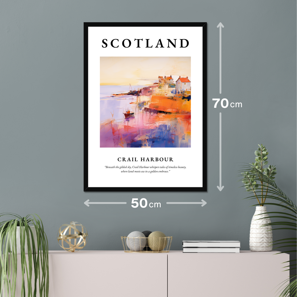 Poster of Crail Harbour hanging on a wall