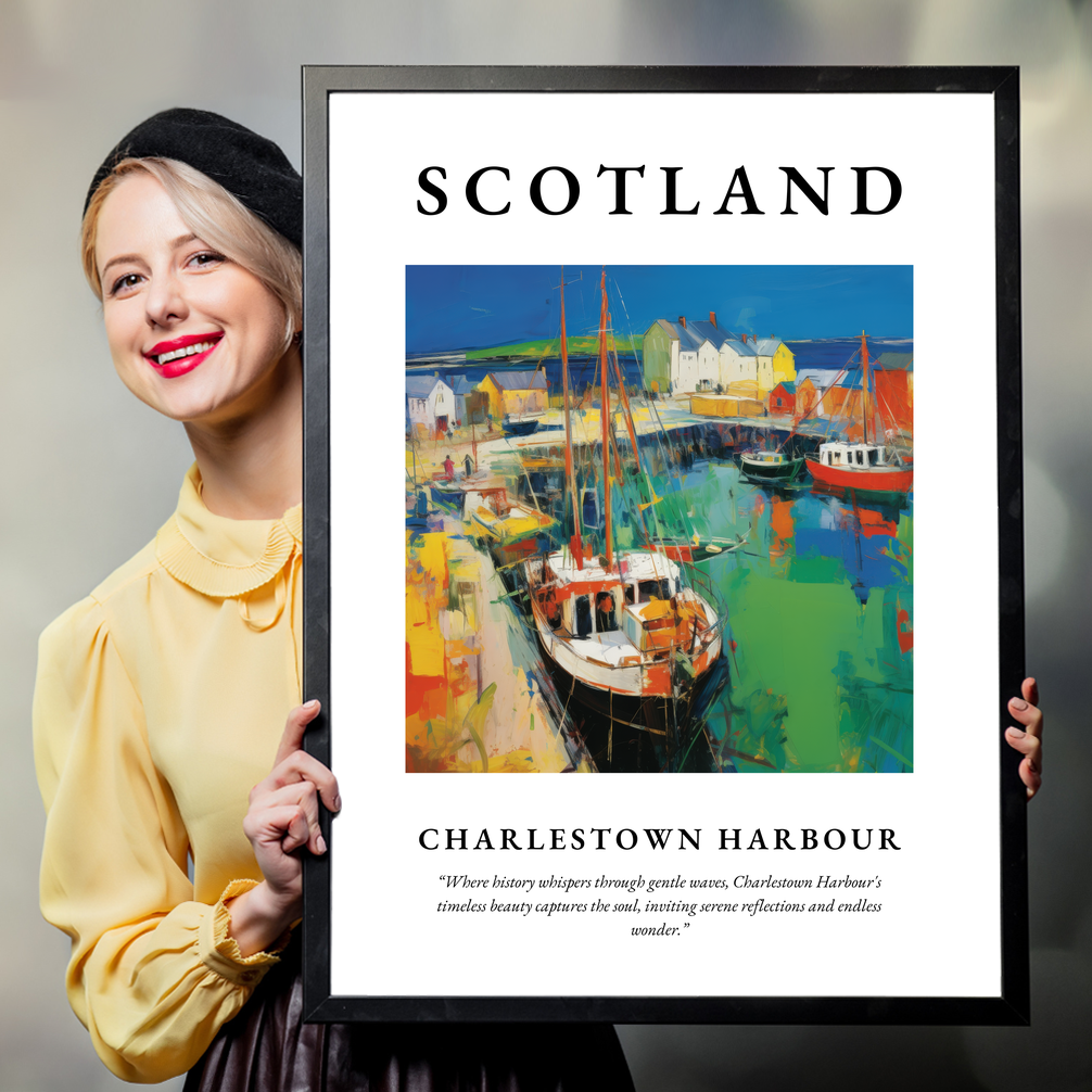 Person holding a poster of Charlestown Harbour