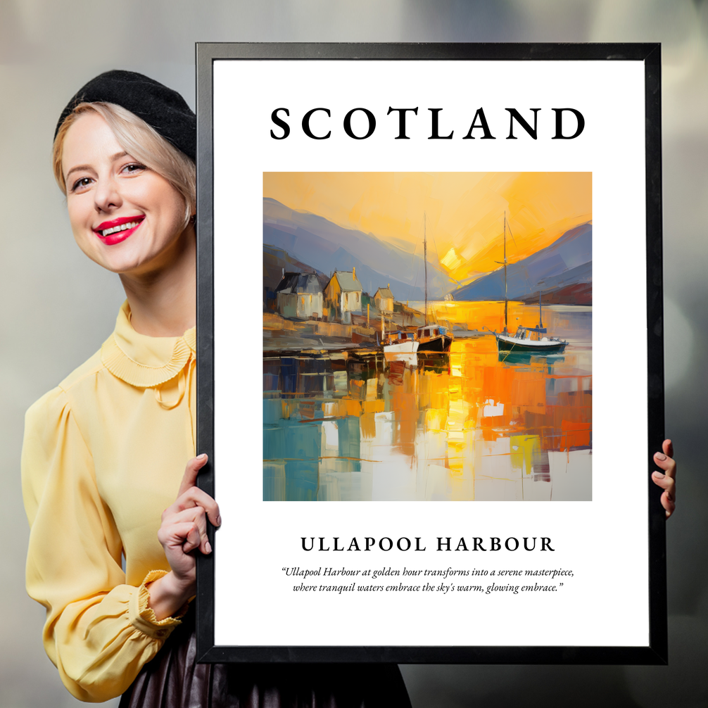 Person holding a poster of Ullapool Harbour