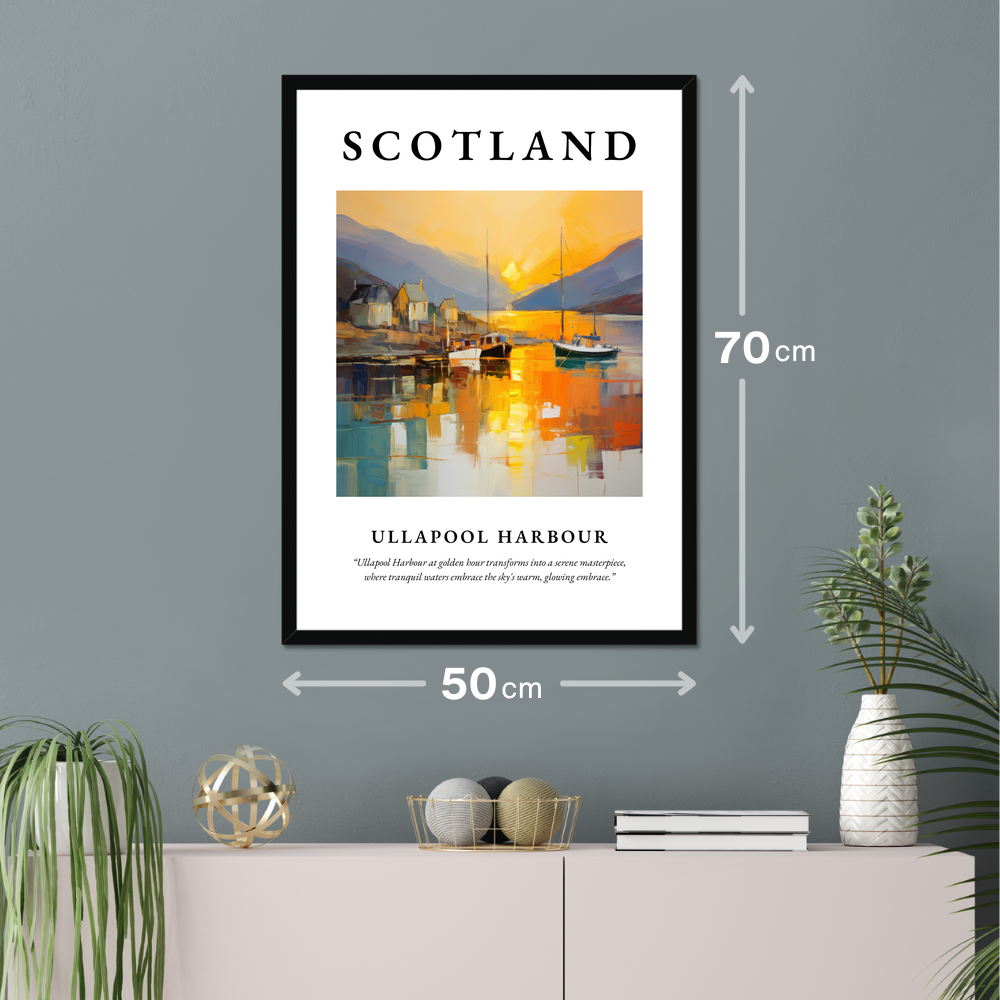 Poster of Ullapool Harbour hanging on a wall