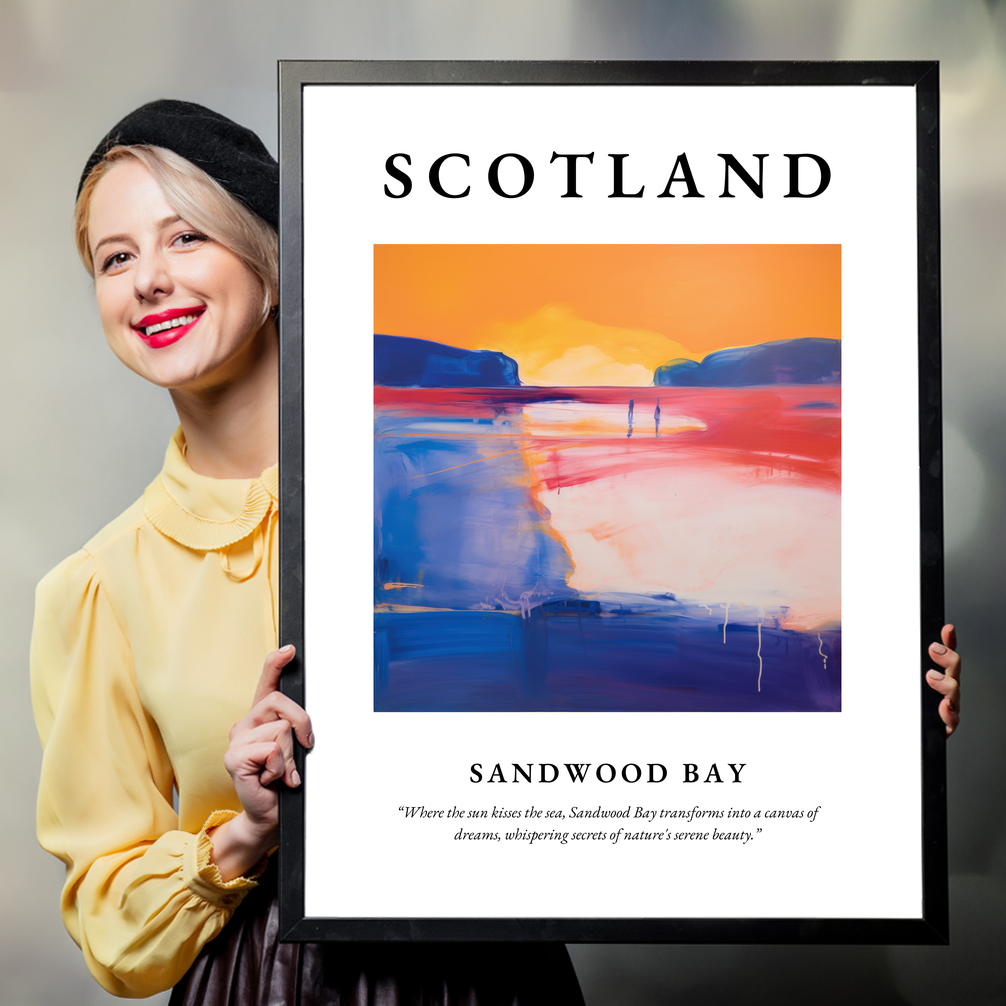 Person holding a poster of Sandwood Bay