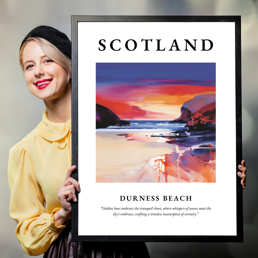 Person holding a poster of Durness Beach