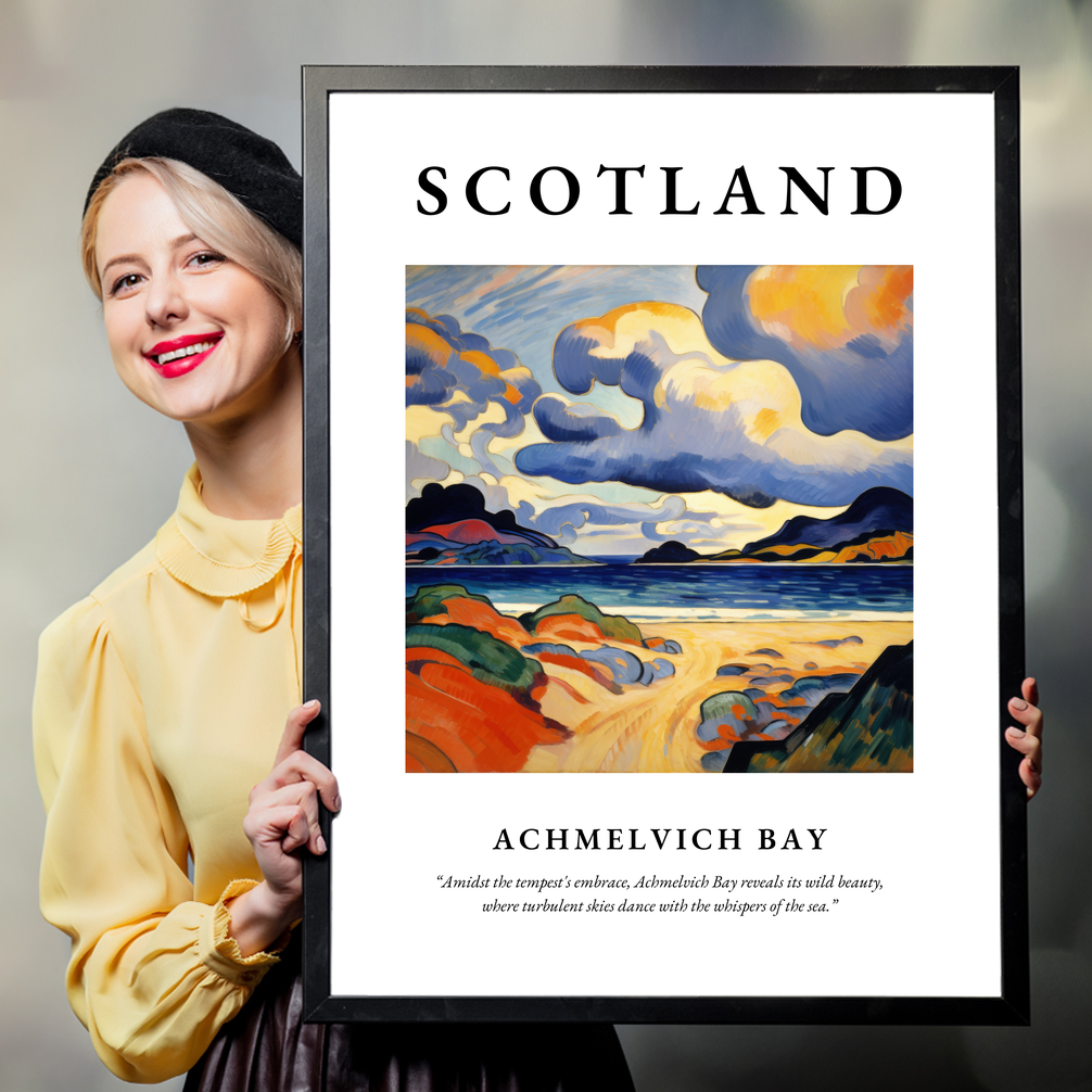 Person holding a poster of Achmelvich Bay