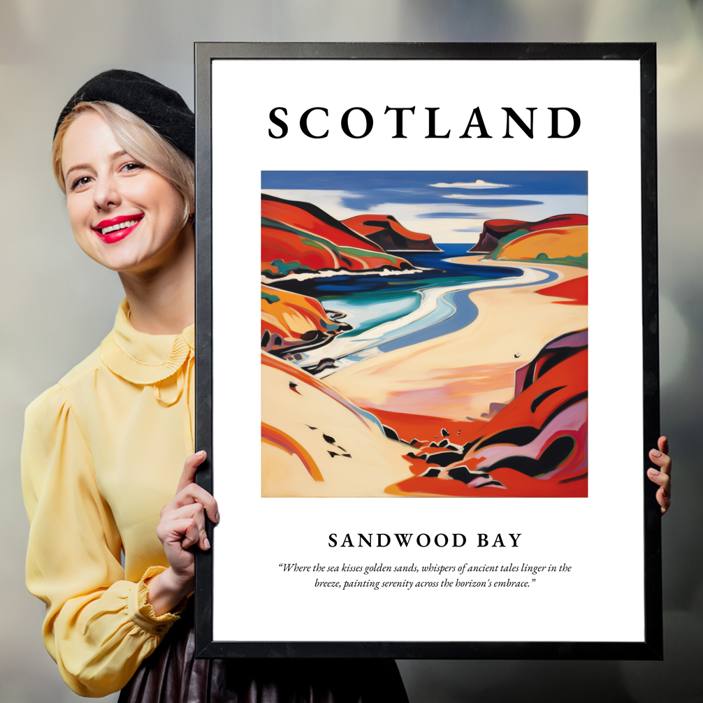 Person holding a poster of Sandwood Bay