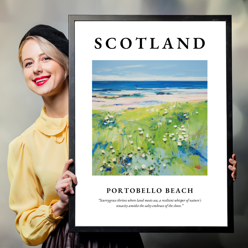 Person holding a poster of Portobello Beach