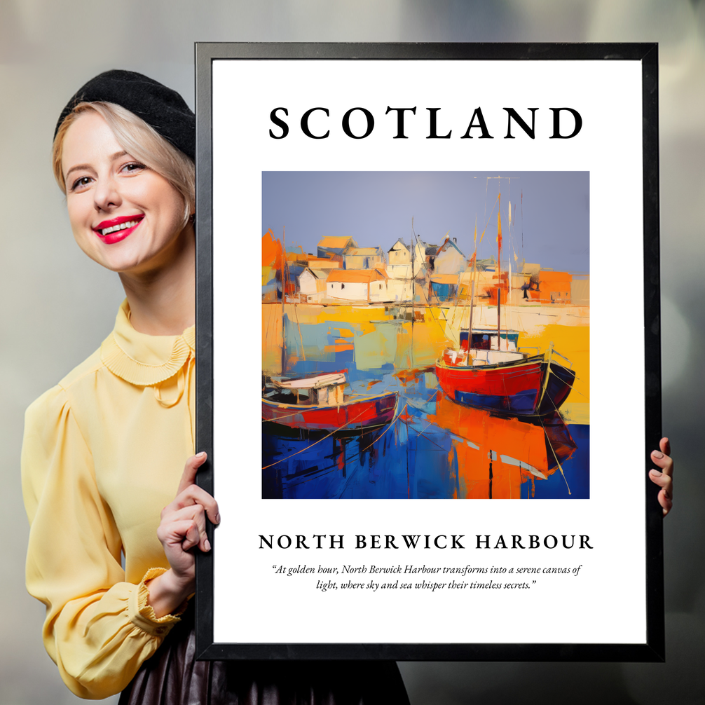 Person holding a poster of North Berwick Harbour