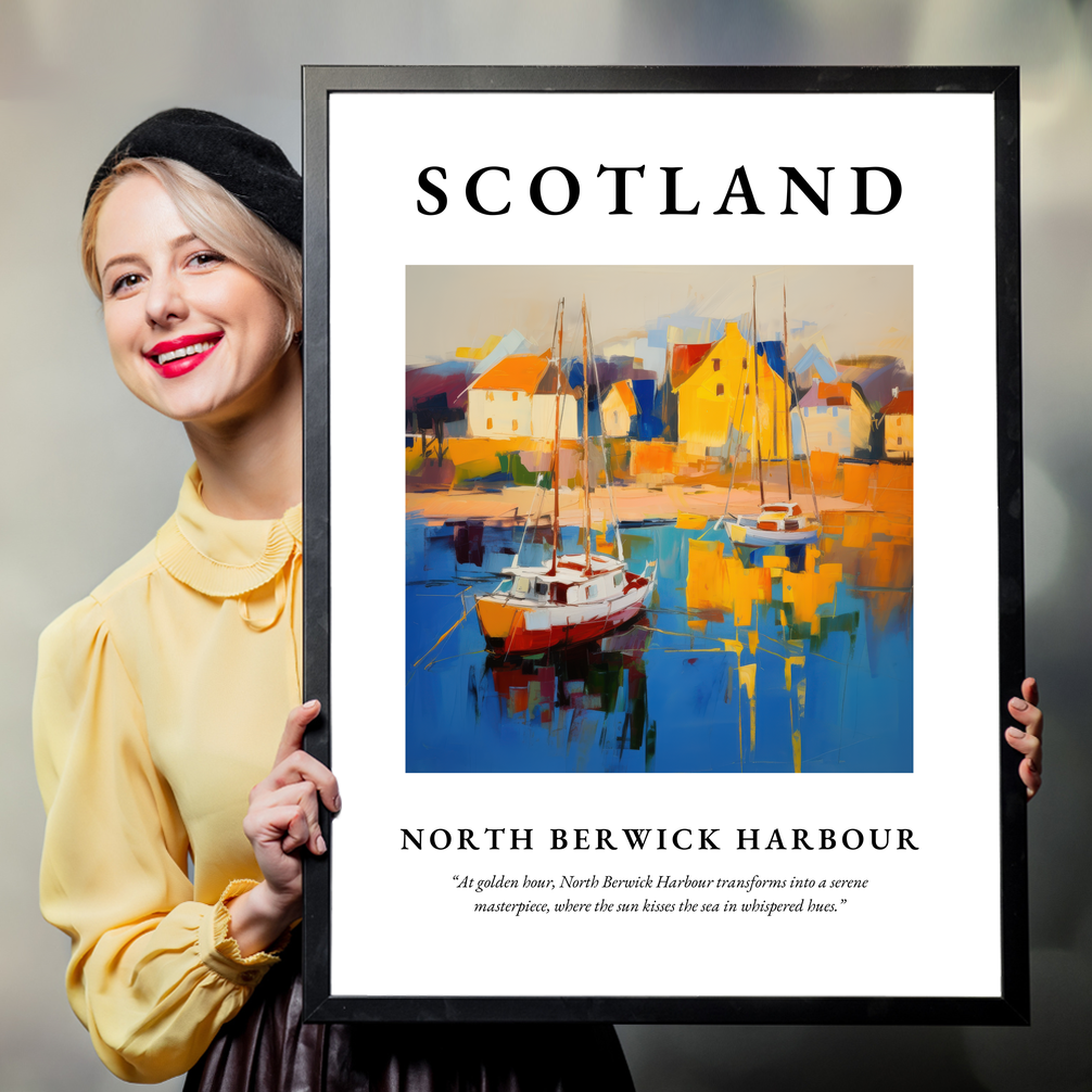 Person holding a poster of North Berwick Harbour