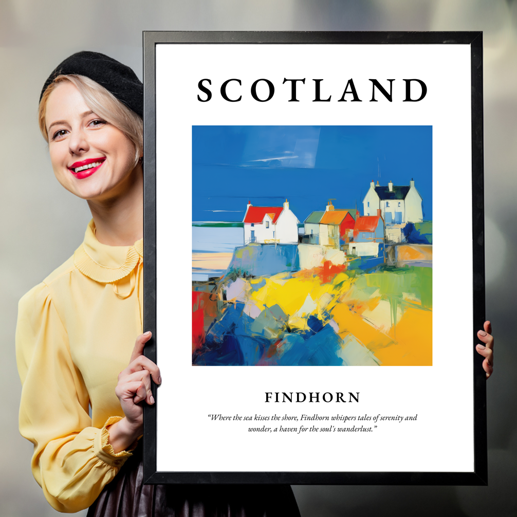 Person holding a poster of Findhorn