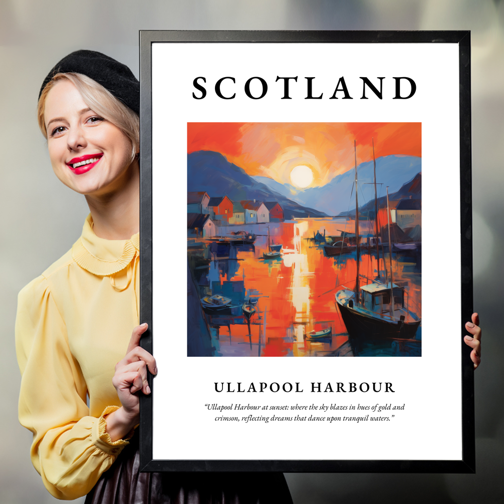 Person holding a poster of Ullapool Harbour