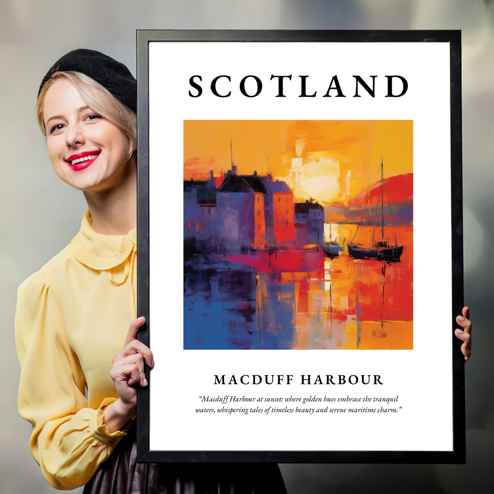 Person holding a poster of Macduff Harbour