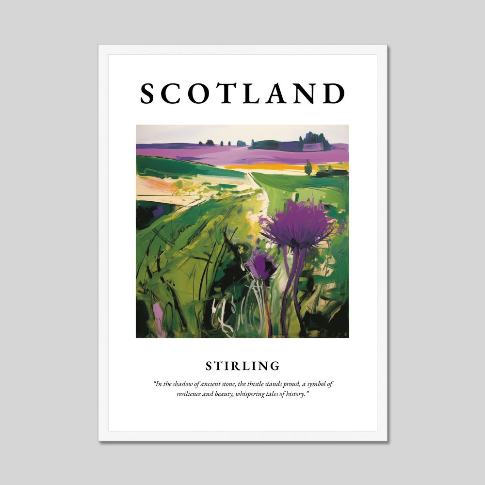 Poster in a white frame with the word Scotland