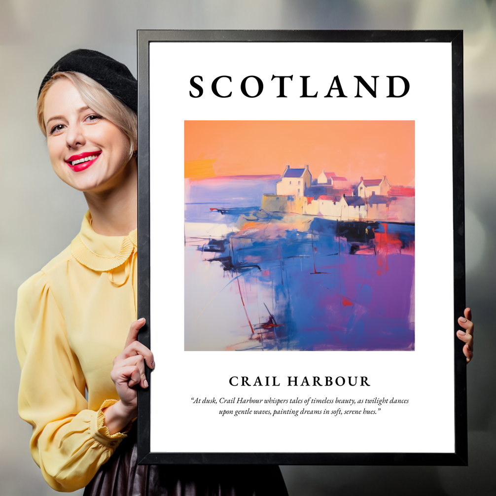 Person holding a poster of Crail Harbour