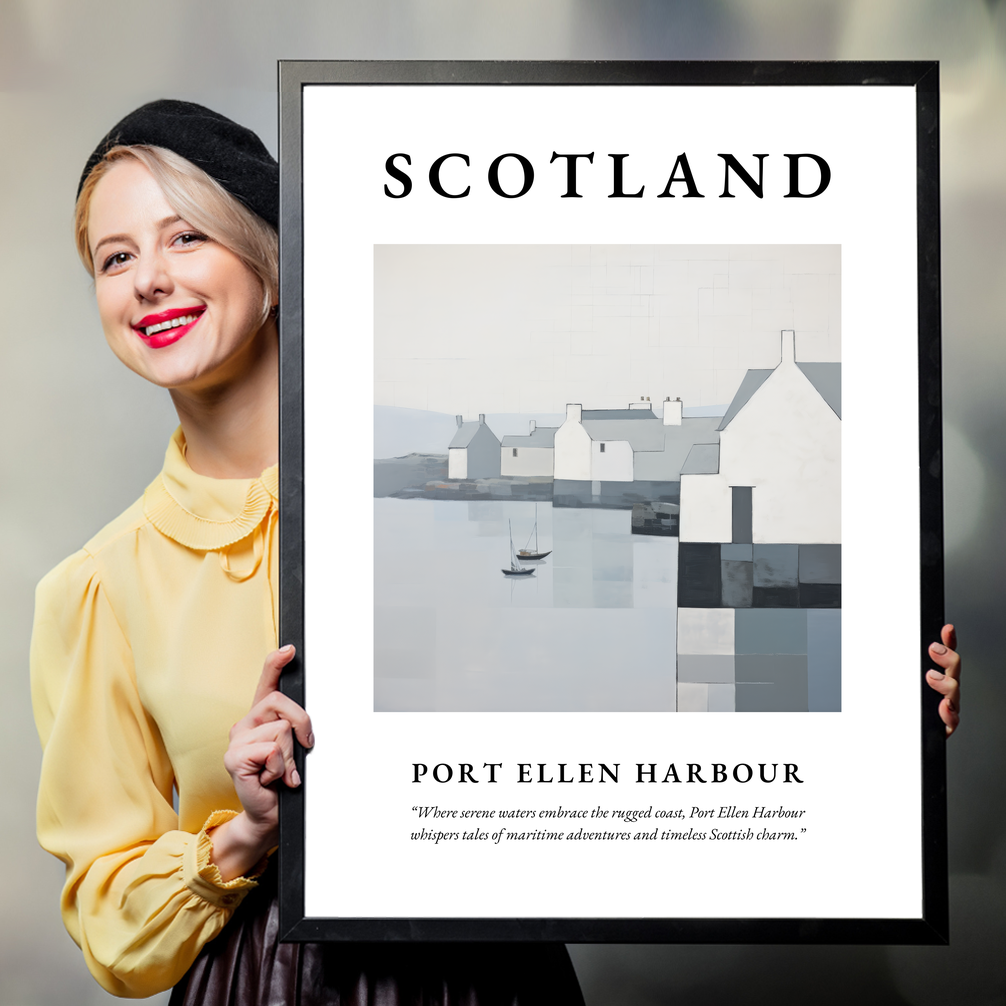 Person holding a poster of Port Ellen Harbour