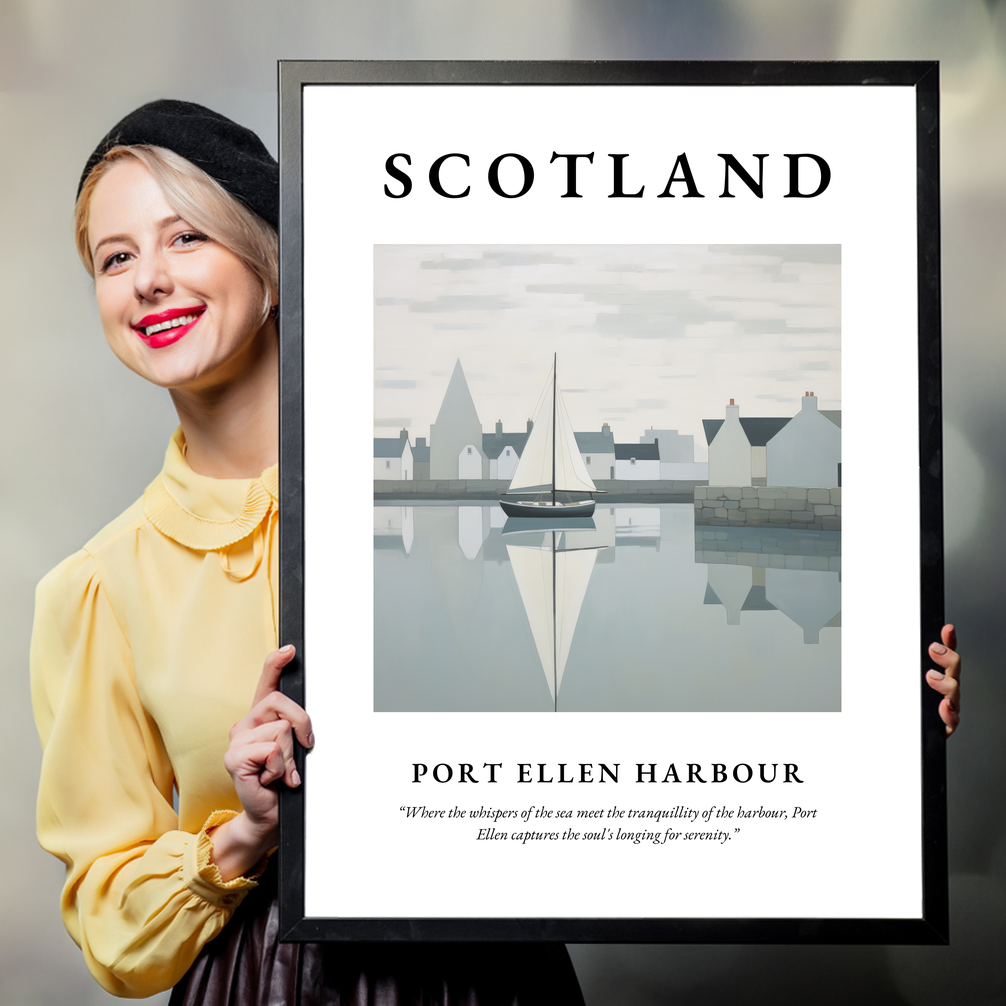 Person holding a poster of Port Ellen Harbour