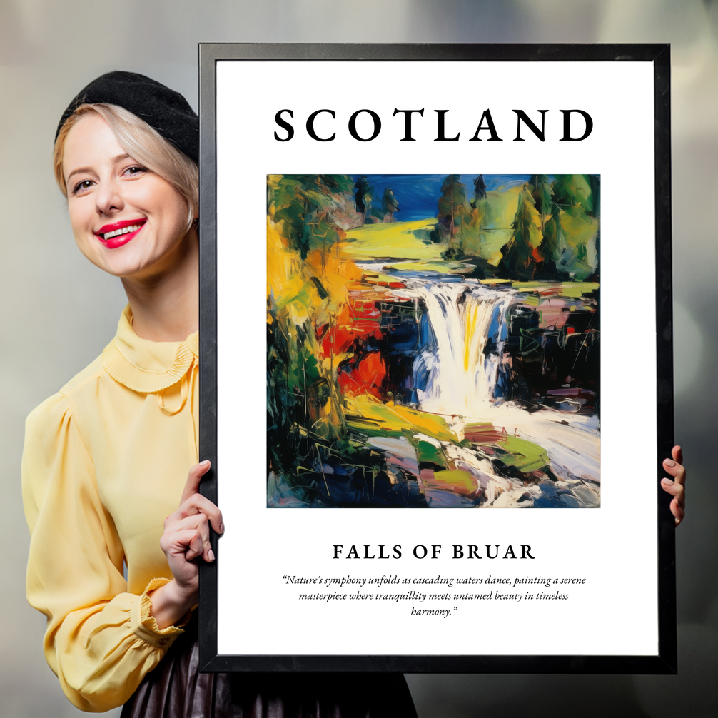 Person holding a poster of Falls of Bruar