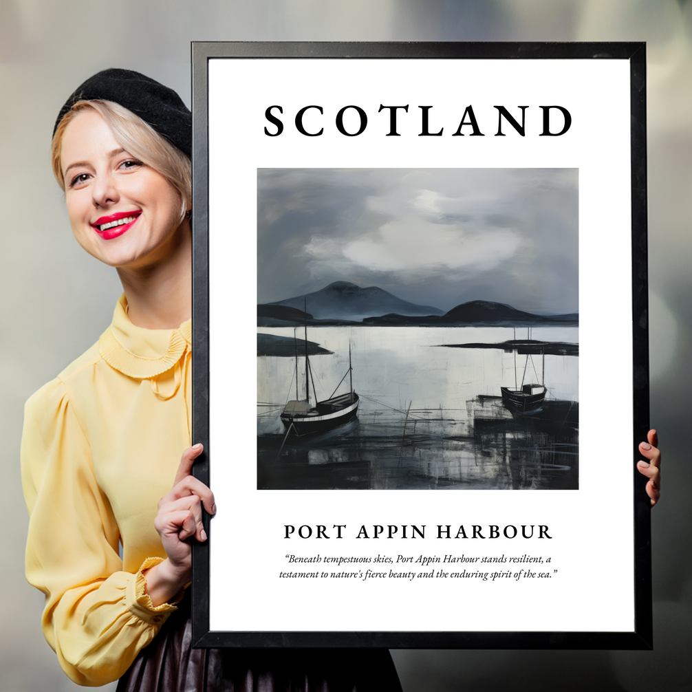 Person holding a poster of Port Appin Harbour