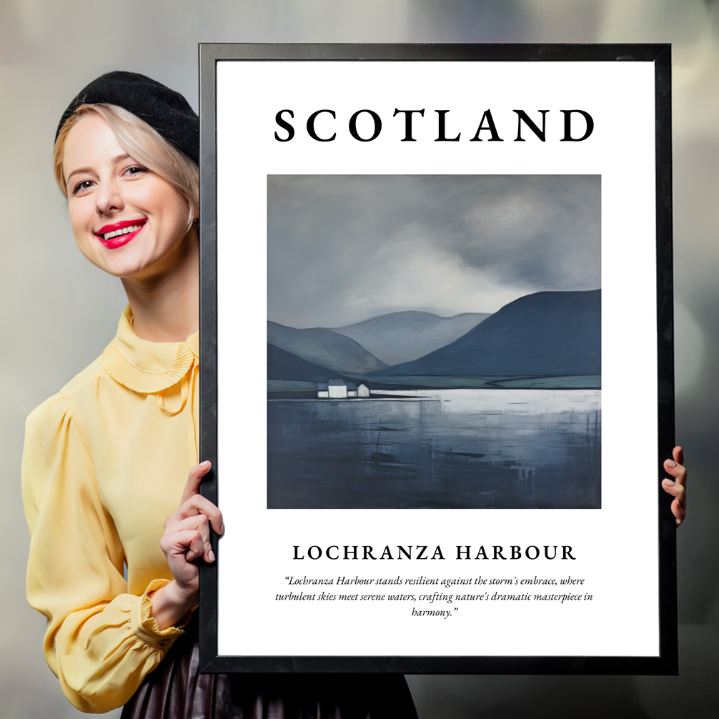 Person holding a poster of Lochranza Harbour