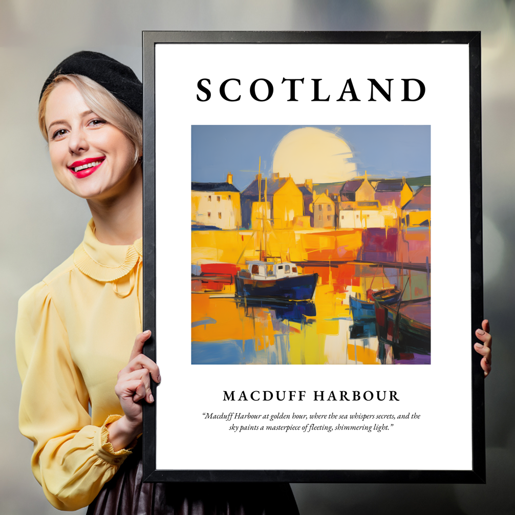 Person holding a poster of Macduff Harbour