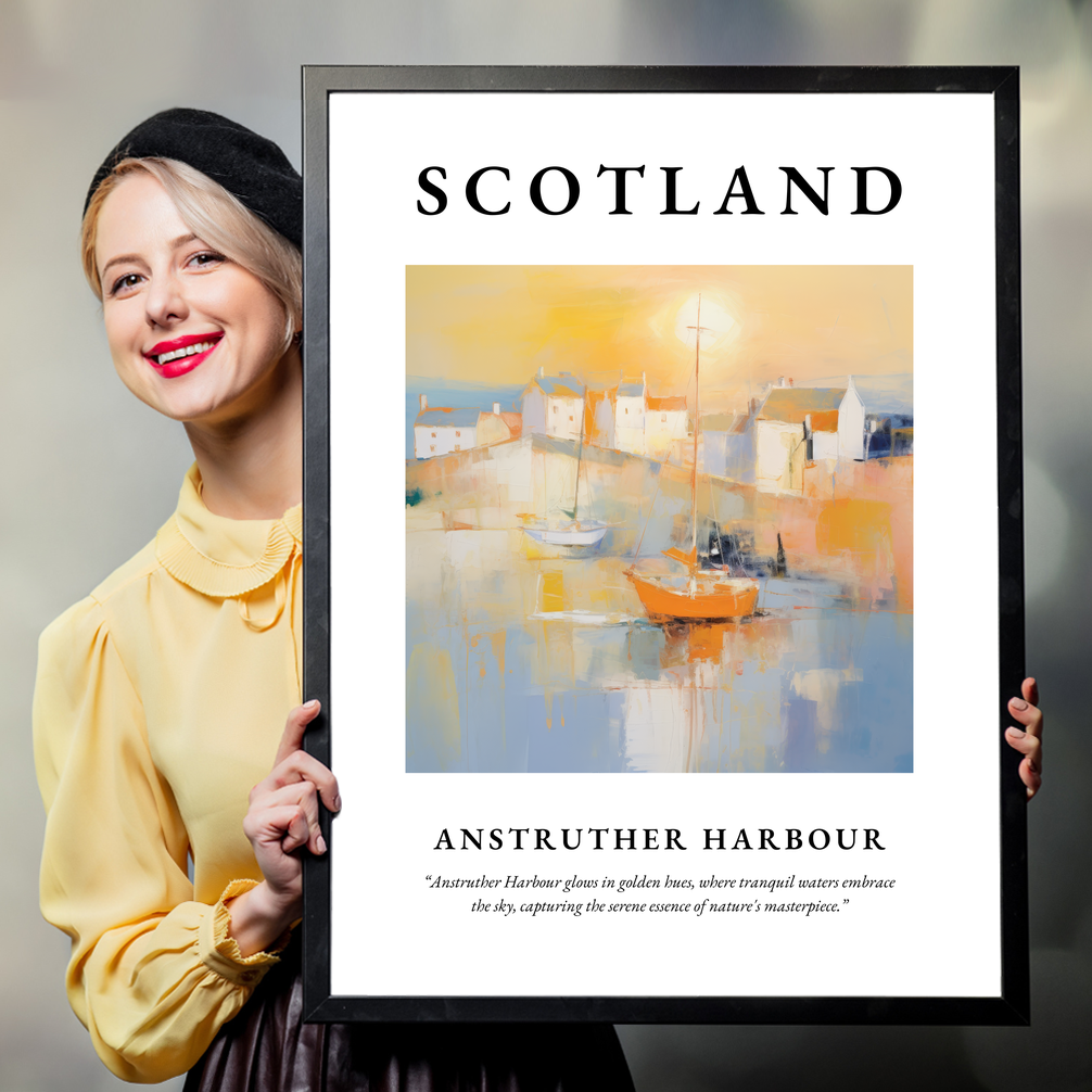 Person holding a poster of Anstruther Harbour