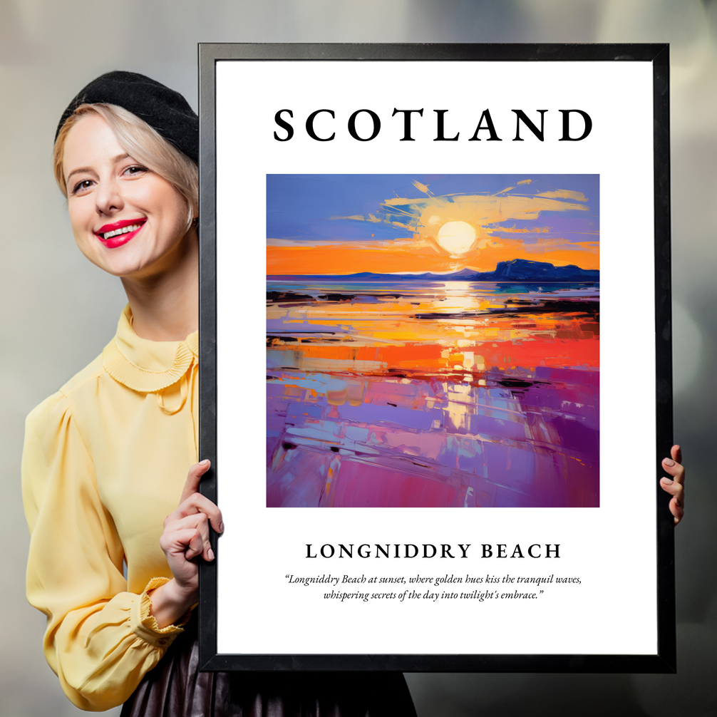 Person holding a poster of Longniddry Beach