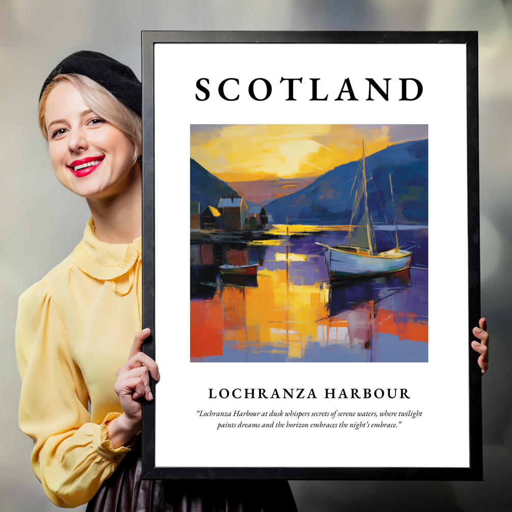 Person holding a poster of Lochranza Harbour