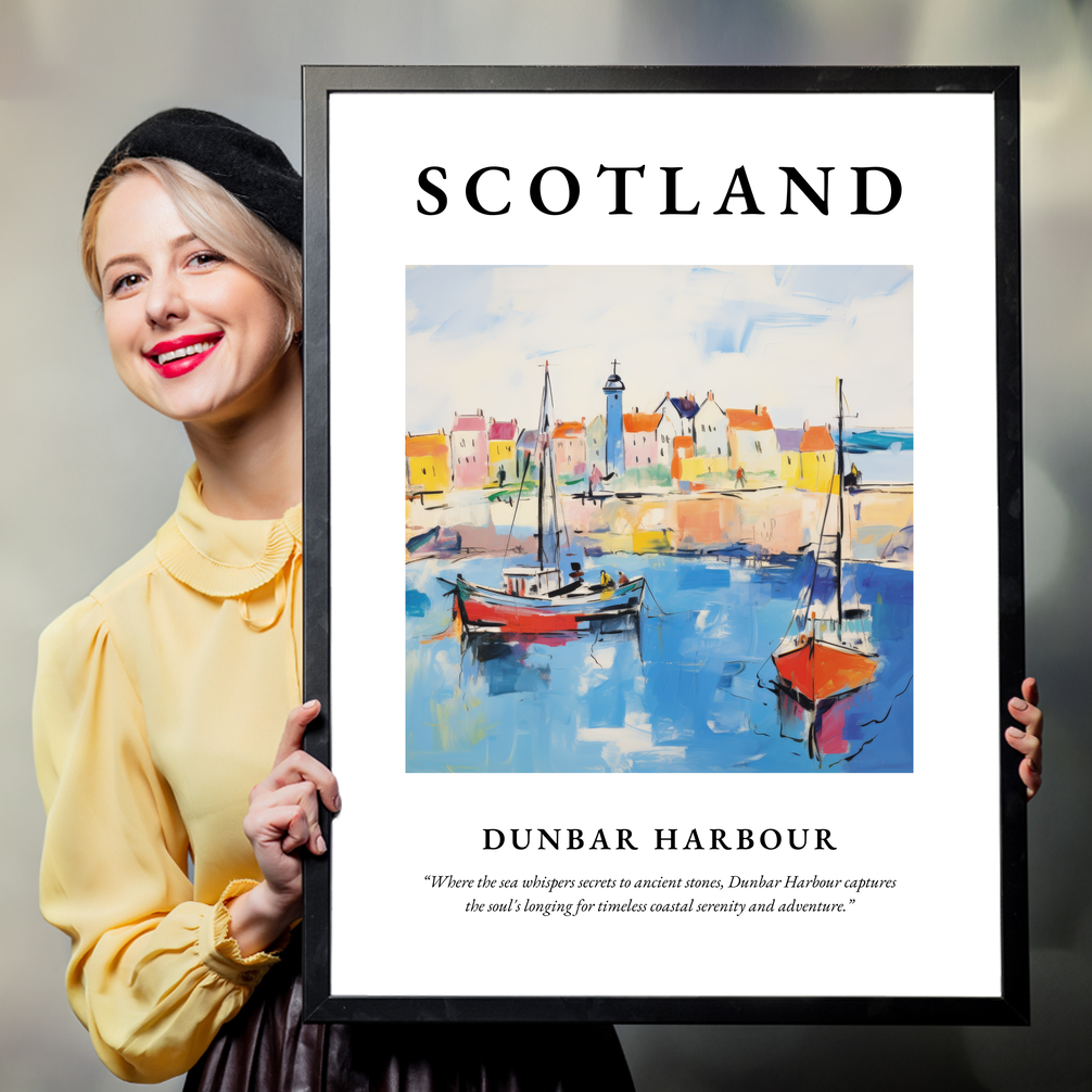 Person holding a poster of Dunbar Harbour