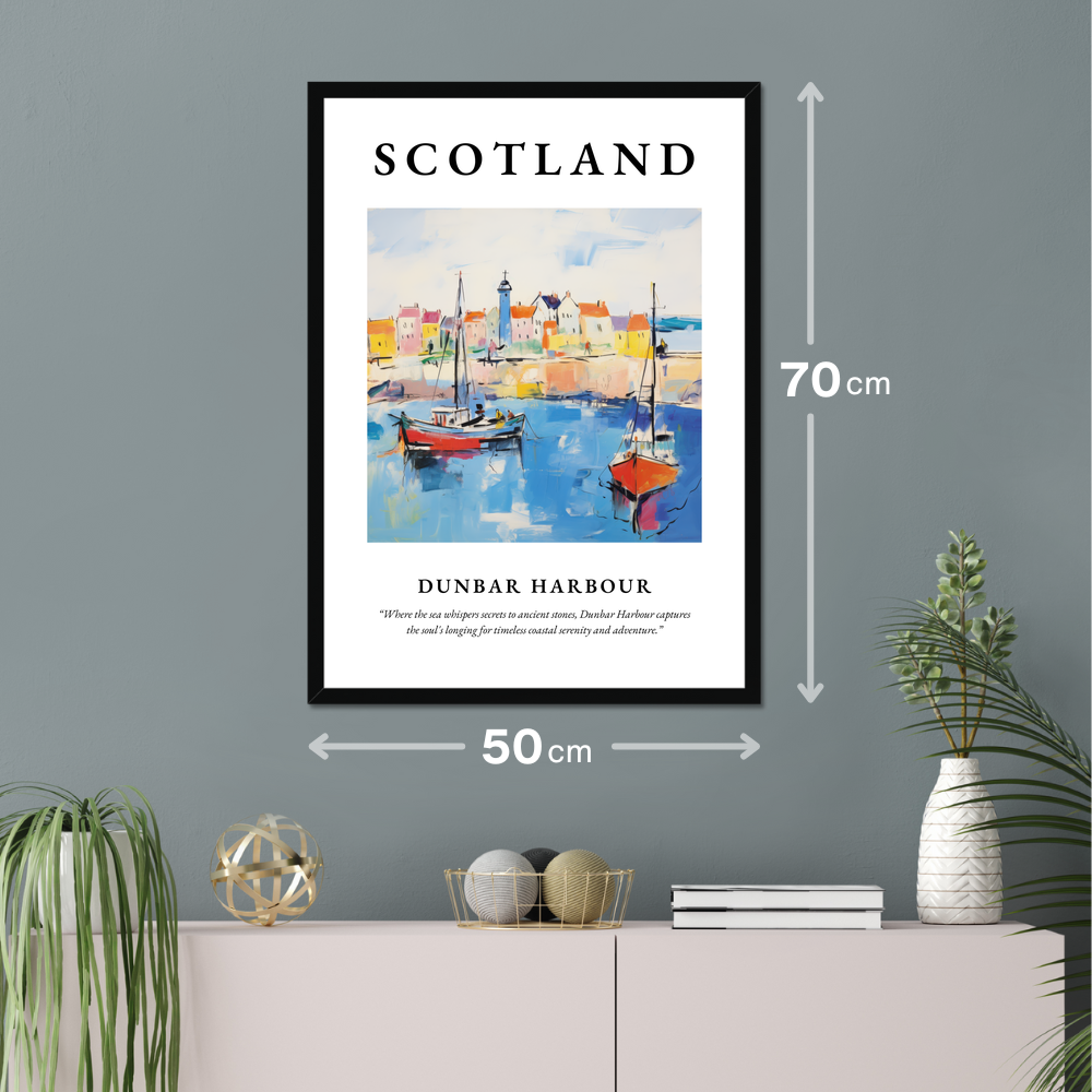 Poster of Dunbar Harbour hanging on a wall