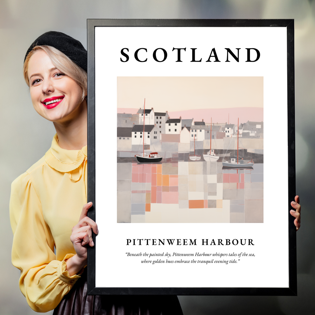 Person holding a poster of Pittenweem Harbour