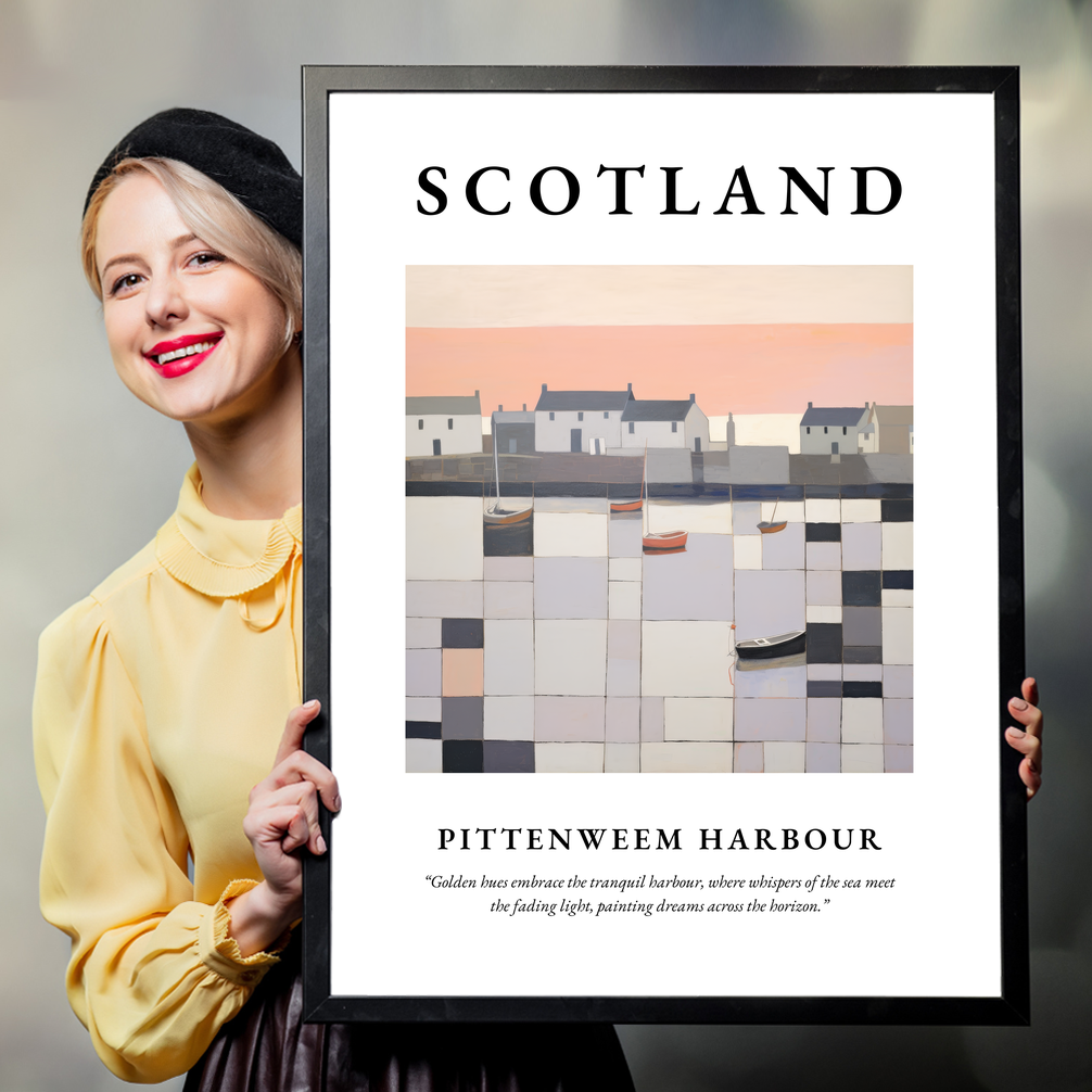 Person holding a poster of Pittenweem Harbour