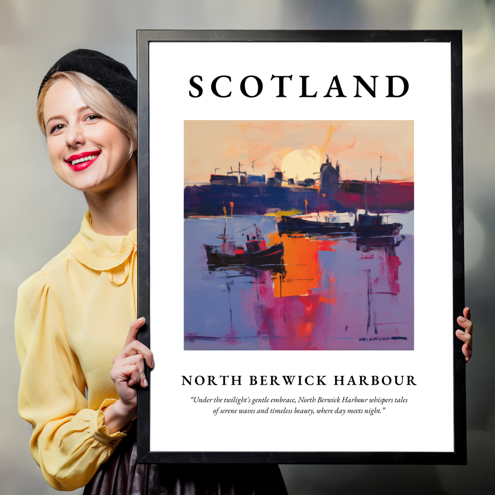 Person holding a poster of North Berwick Harbour