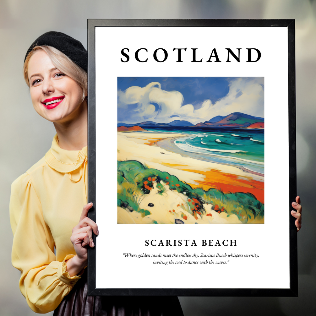 Person holding a poster of Scarista Beach