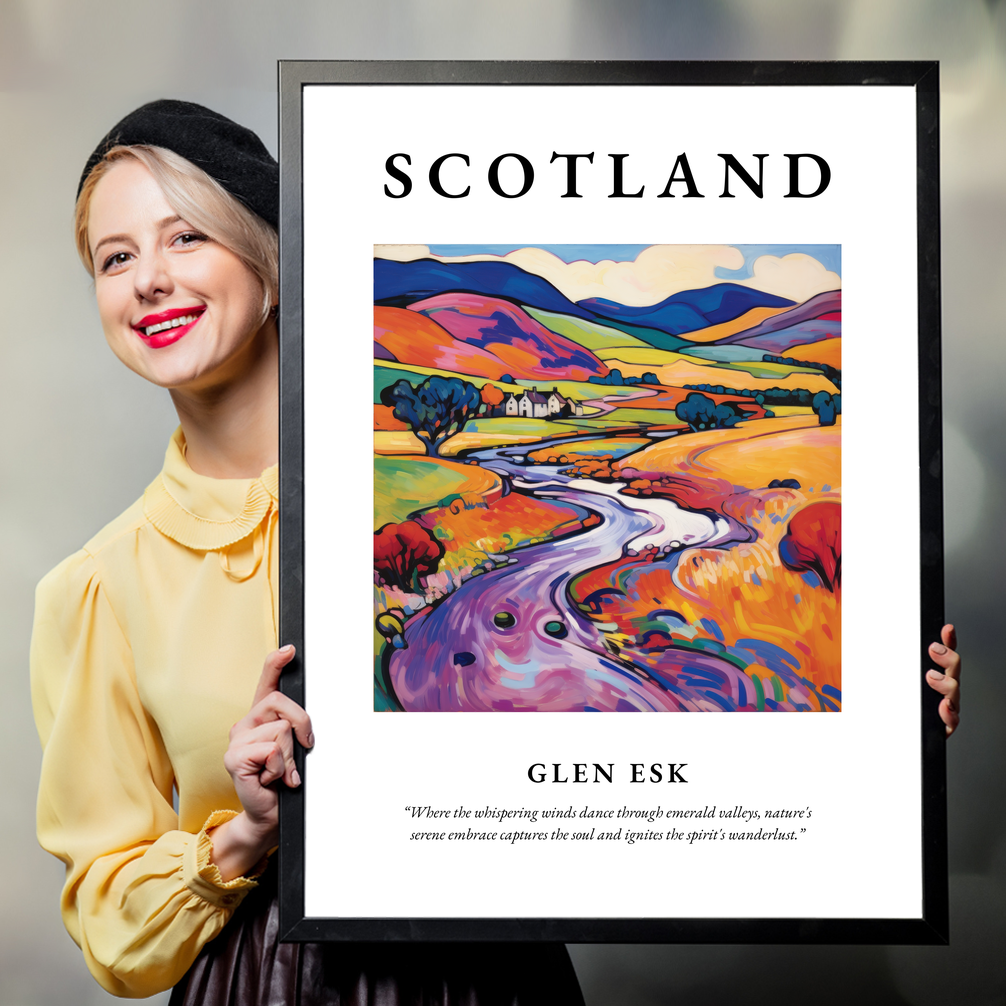 Person holding a poster of Glen Esk