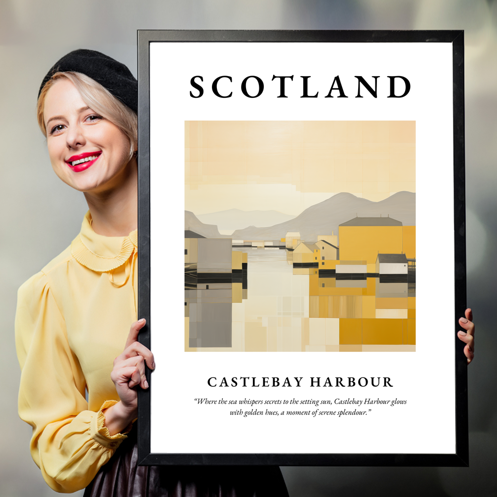 Person holding a poster of Castlebay Harbour