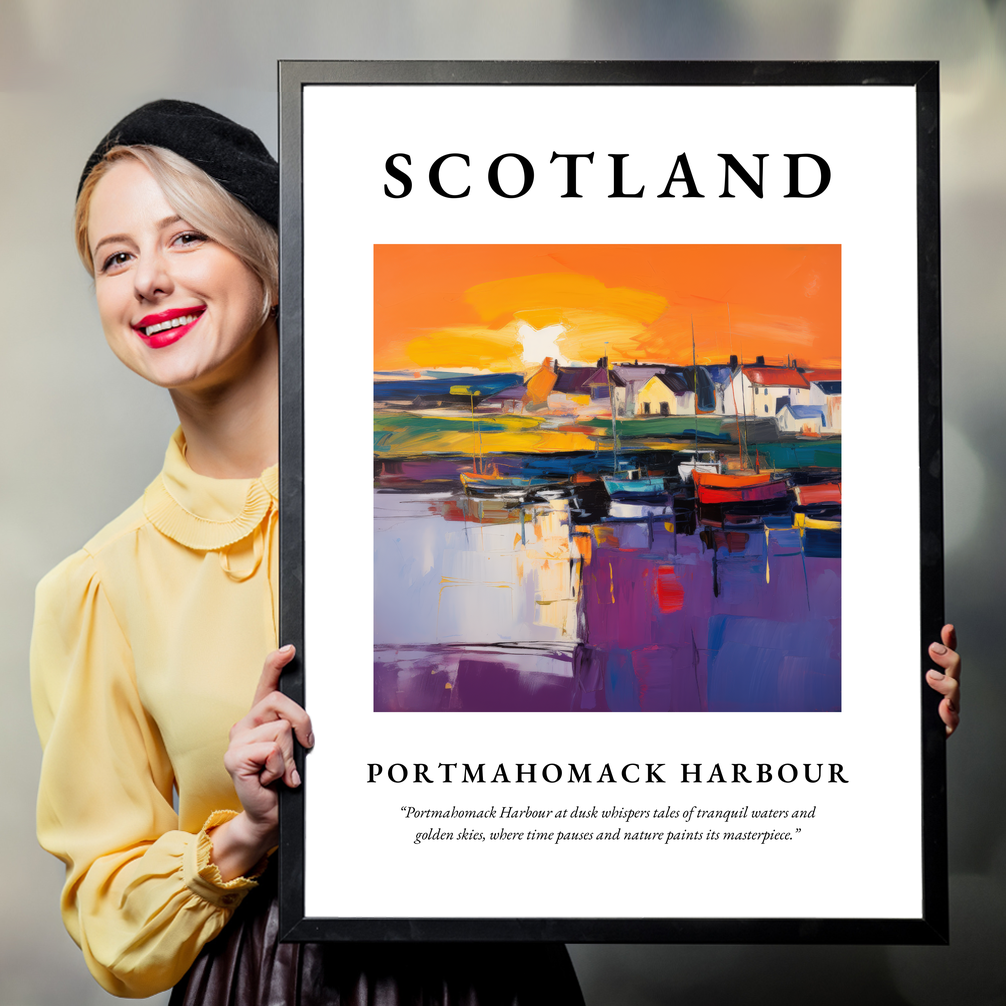 Person holding a poster of Portmahomack Harbour