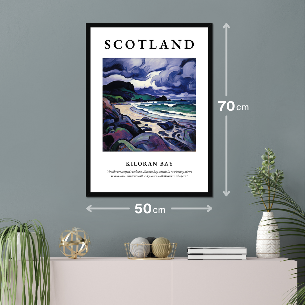 Poster of Kiloran Bay hanging on a wall