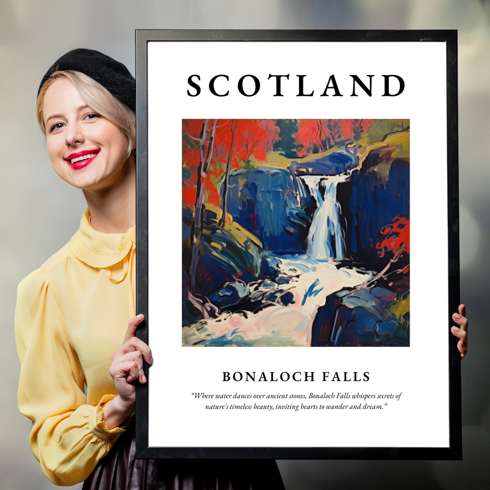 Person holding a poster of Bonaloch Falls