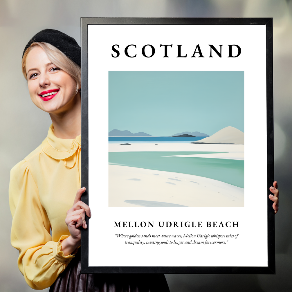 Person holding a poster of Mellon Udrigle Beach