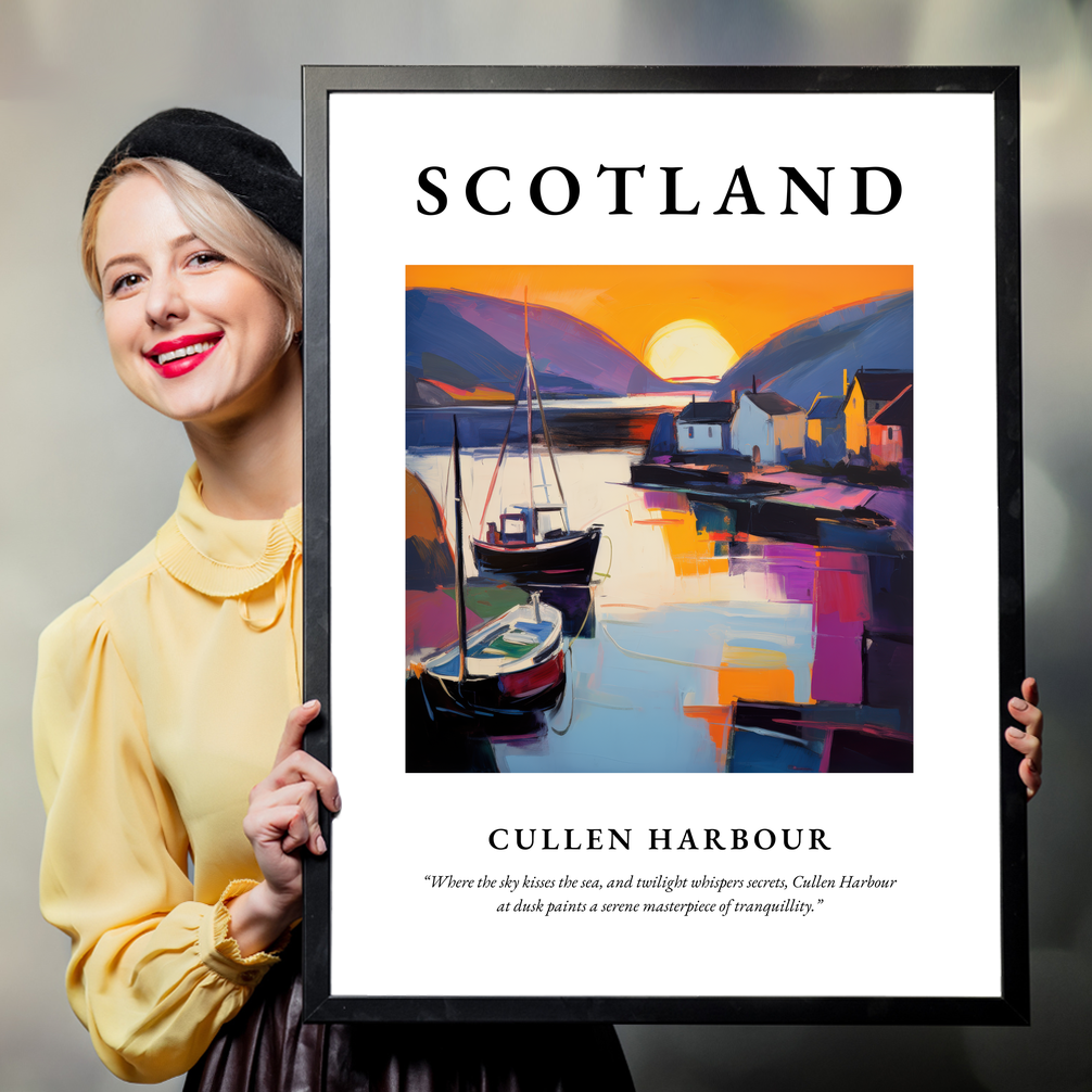 Person holding a poster of Cullen Harbour