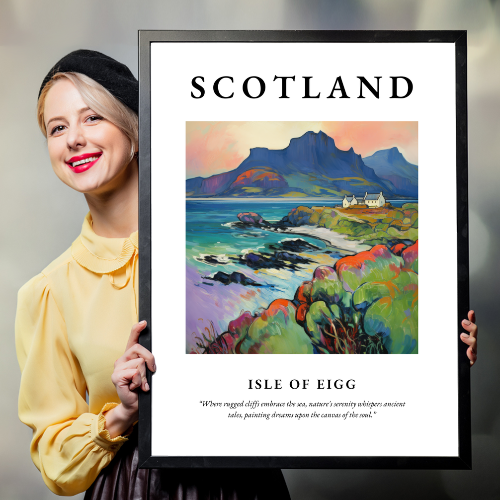 Person holding a poster of Isle of Eigg