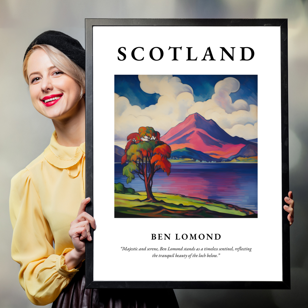 Person holding a poster of Ben Lomond