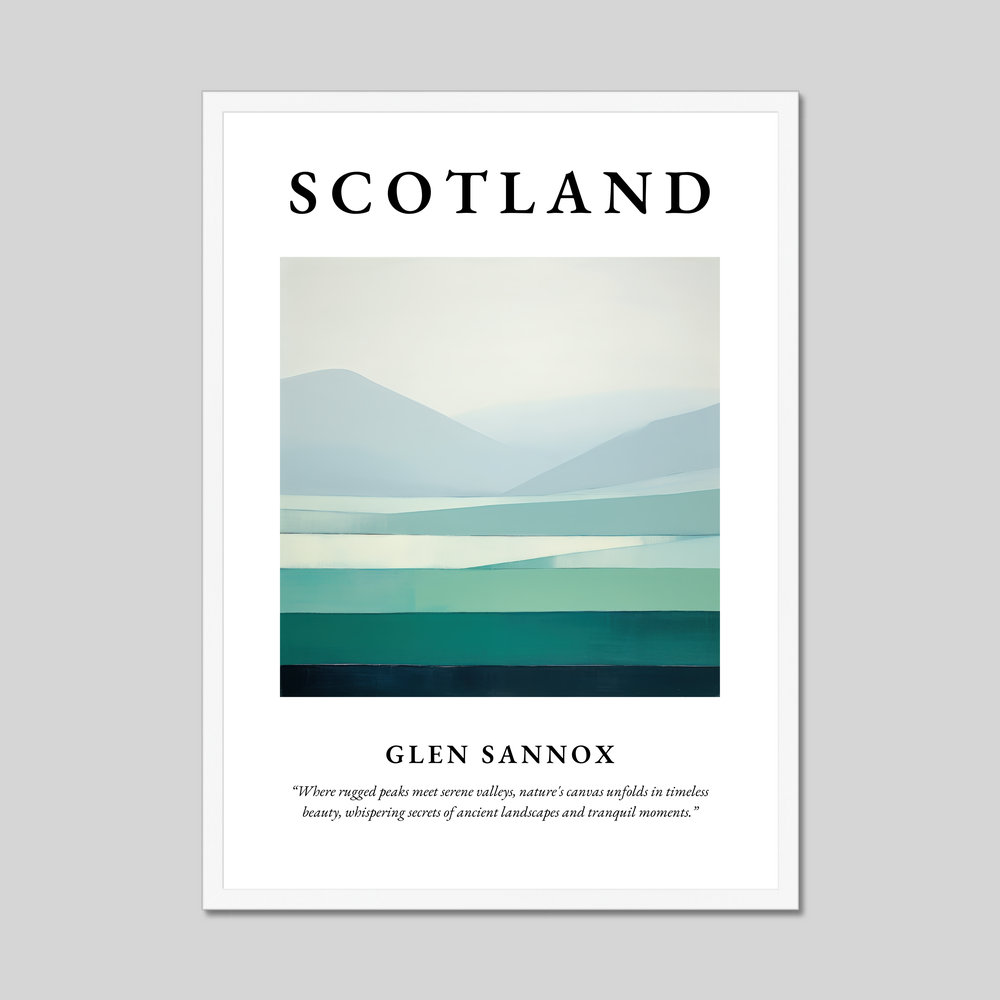 Poster in a white frame with the word Scotland