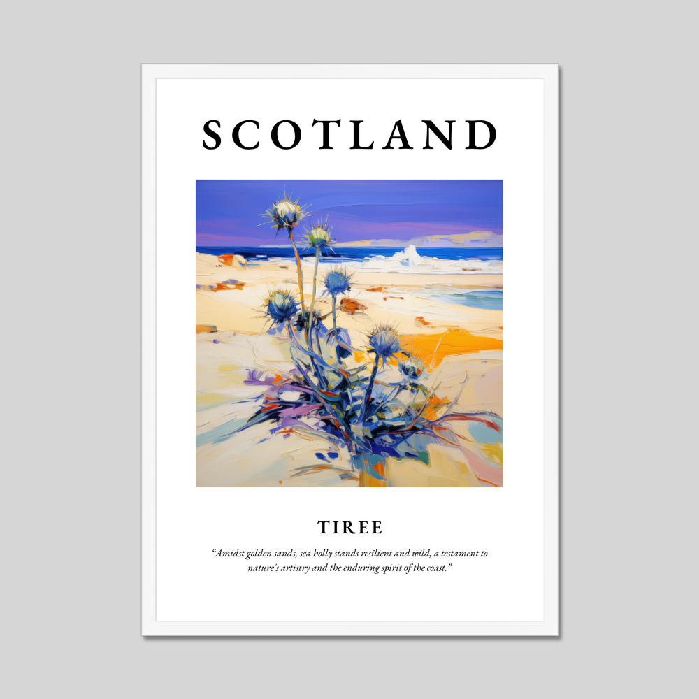 Poster in a white frame with the word Scotland